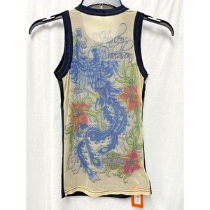 Harley Davidson Tank Top Womens Size Medium Peacock Mesh Sheer Back Panel NWT